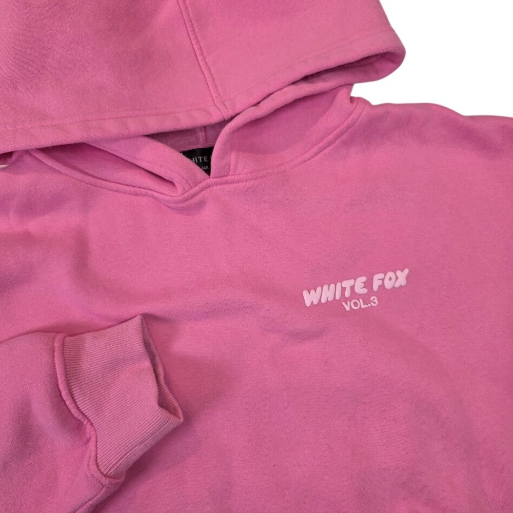 White Fox Women's M/L Hoodie Pink Vol.3 Logo Fleece Pullover Streetwear